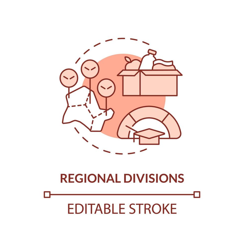 regionale divisies terracotta concept icoon. gebrek aan internationale samenwerking probleem abstracte idee dunne lijn illustratie. geïsoleerde overzichtstekening. bewerkbare streek. vector