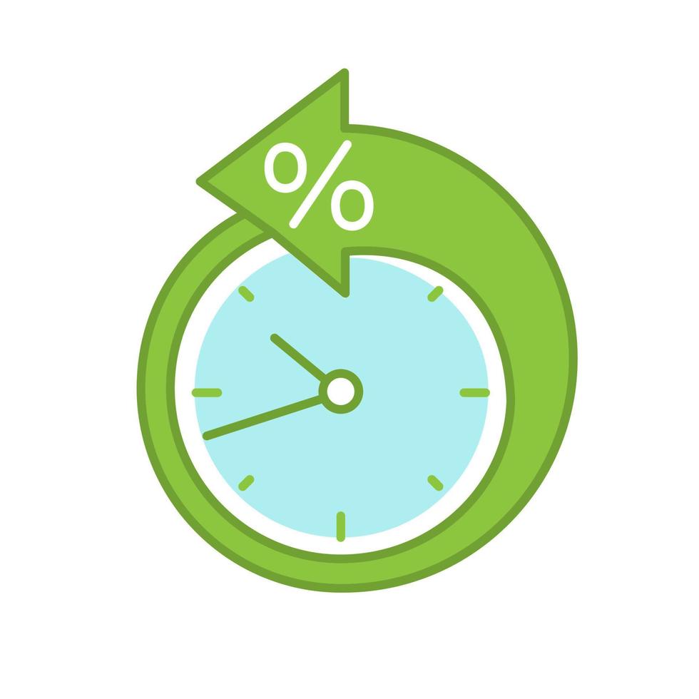 terugpijl rond de klok met procentkleurpictogram. tegen de klok in. schuldsanering. Betaalvoorwaarden. geïsoleerde vectorillustratie vector