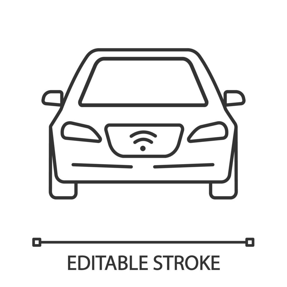 slimme auto lineaire pictogram. nfc-auto. intelligent voertuig. dunne lijn illustratie. zelfrijdende auto. autonome auto. contour symbool. vector geïsoleerde overzichtstekening. bewerkbare streek