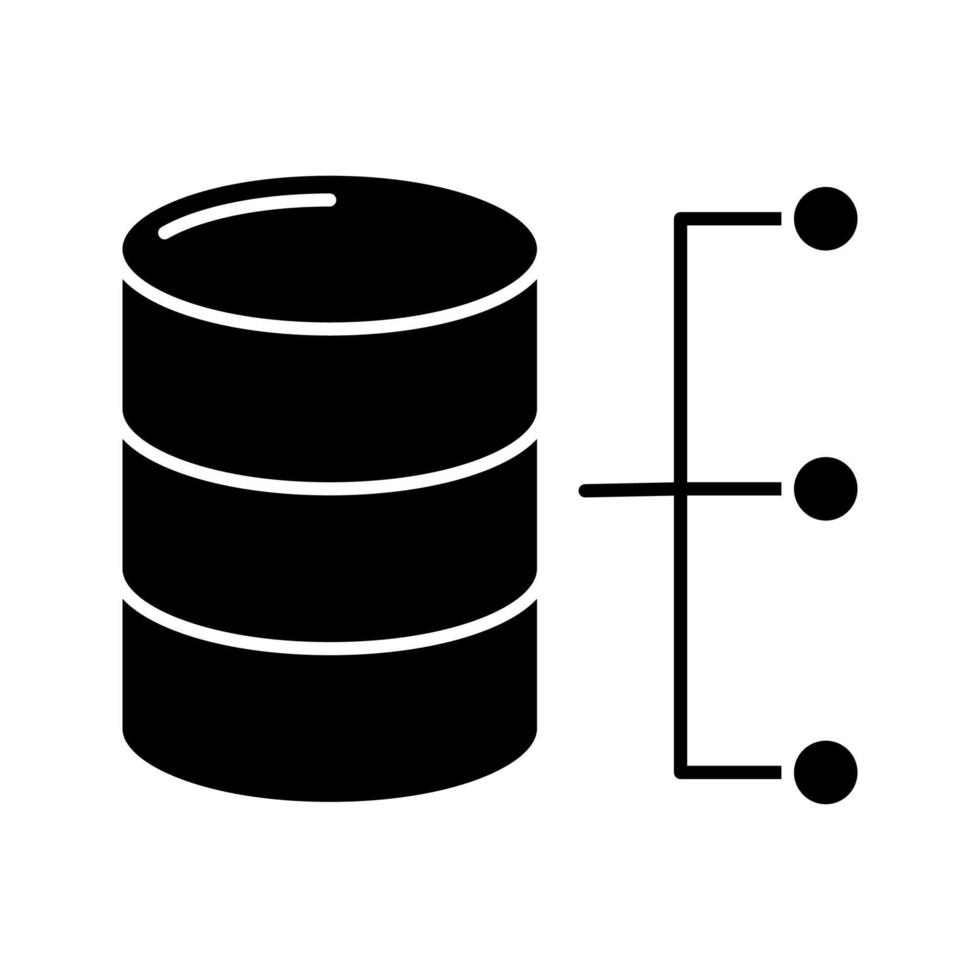 relationele database glyph-pictogram. grote gegevens. server. silhouet symbool. negatieve ruimte. vector geïsoleerde illustratie