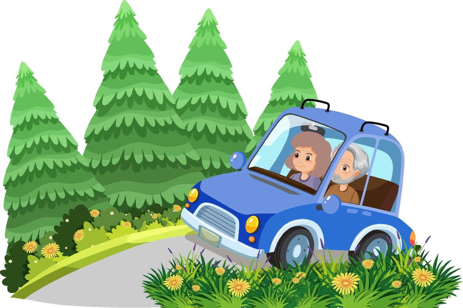 senior koppel op roadtrip cartoon vector