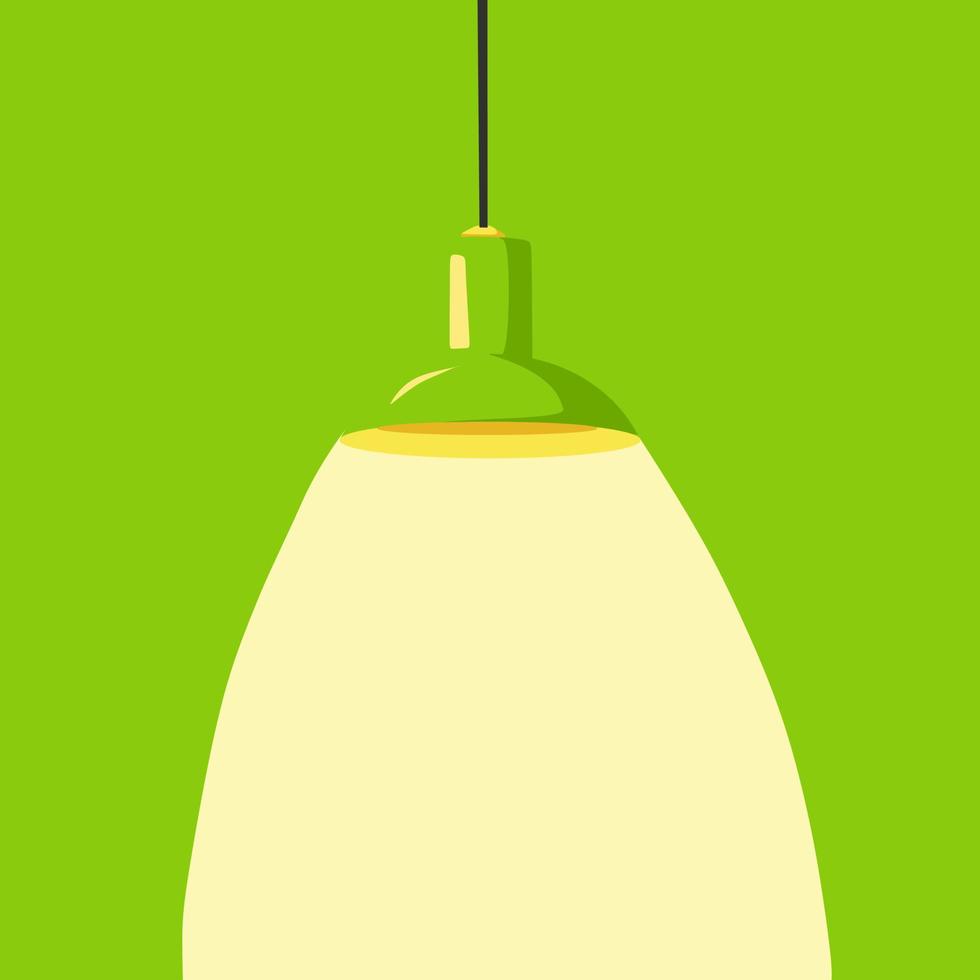 moderne plafondlamp in cartoonstijl. een kroonluchter die aan een kabel hangt met het licht aan. een element van een modern interieur. vector illustratie