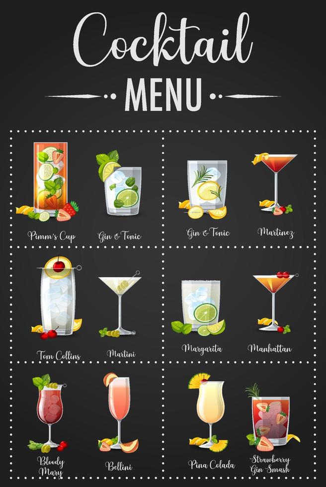 een gedrukt menu met cocktails vector