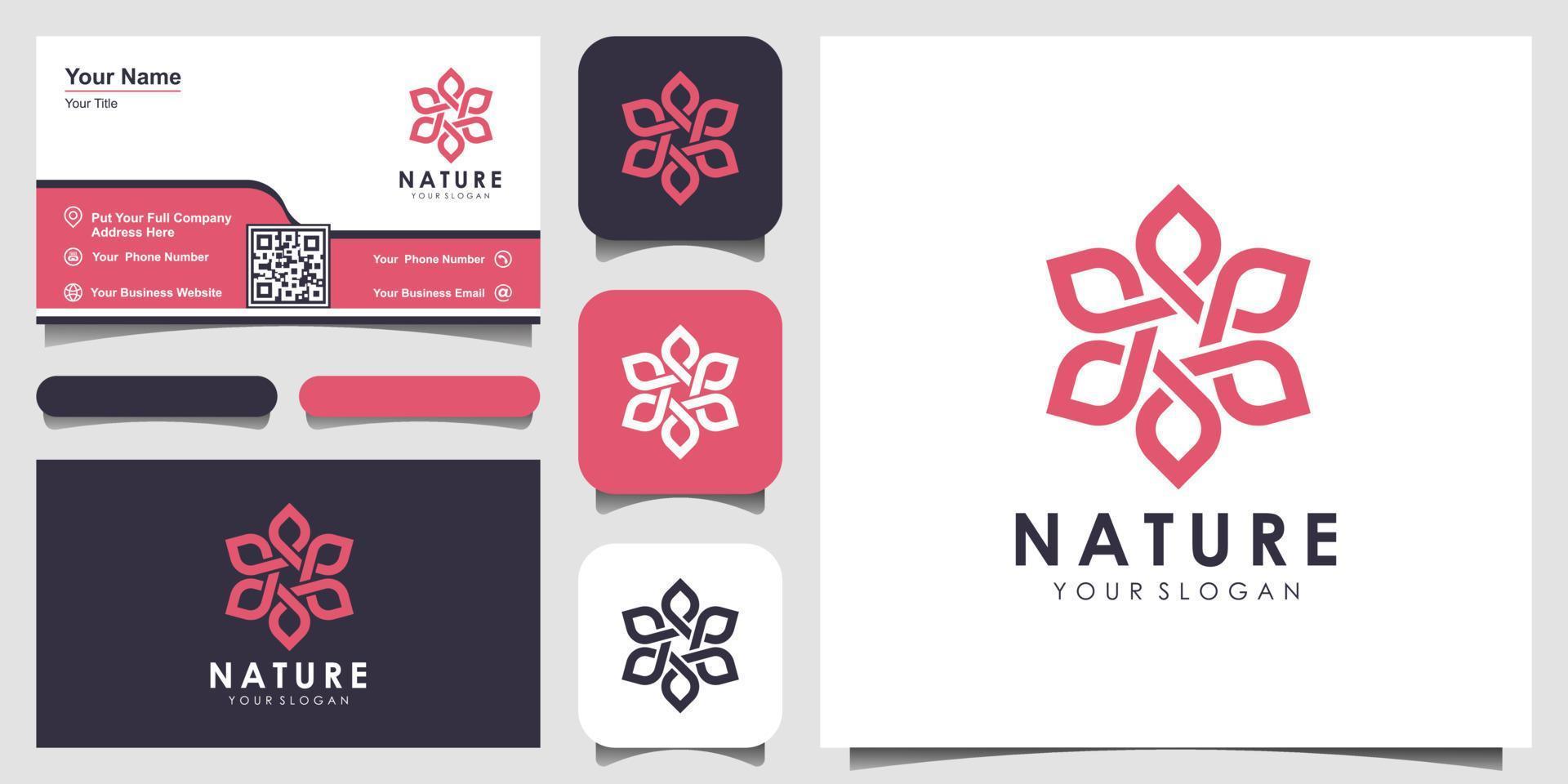 minimalistisch elegant bloemenroos-logo-ontwerp voor schoonheid, cosmetica, yoga en spa. logo ontwerp en visitekaartje vector