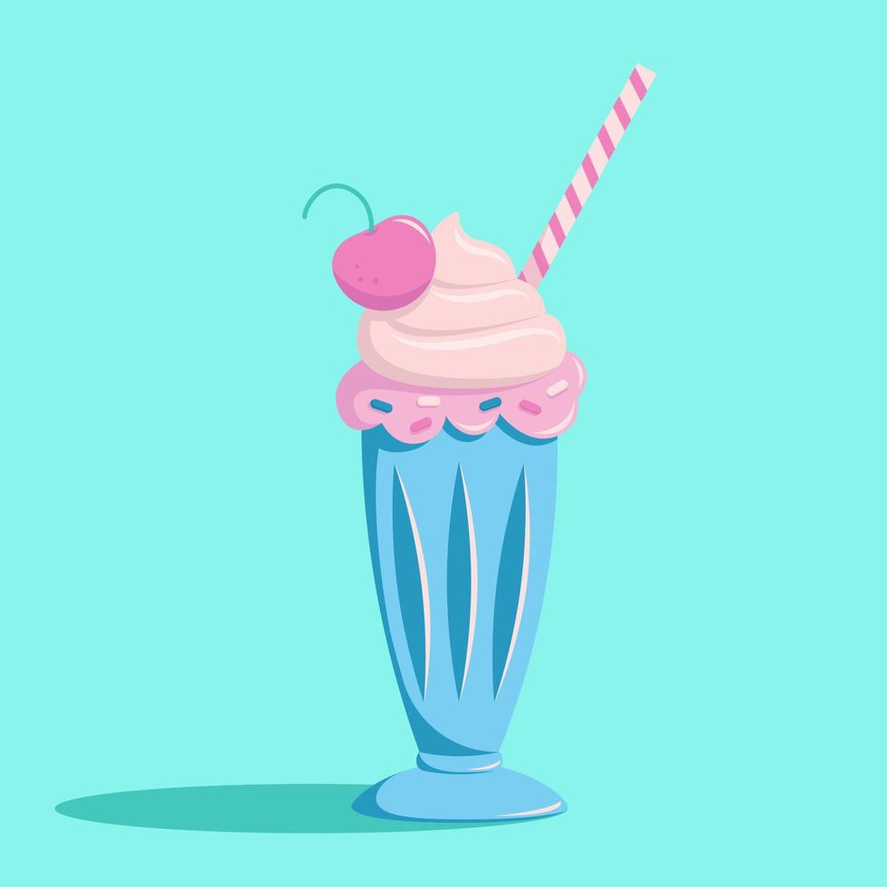 vectorillustratie milkshake met kersen vlakke stijl vector