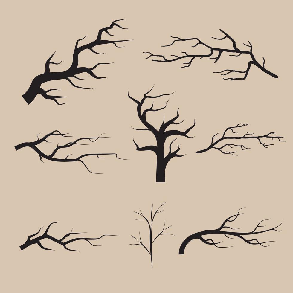 set van zwarte boomtak silhouet hand getekende illustratie vector