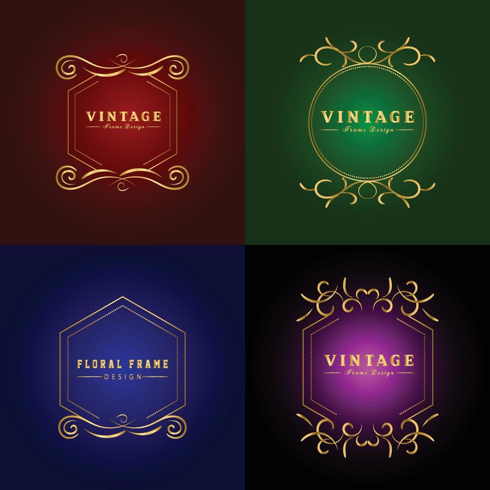 vintage bloeien ornament frame vector gouden kleur voor banner, behang, uitnodigingskaart