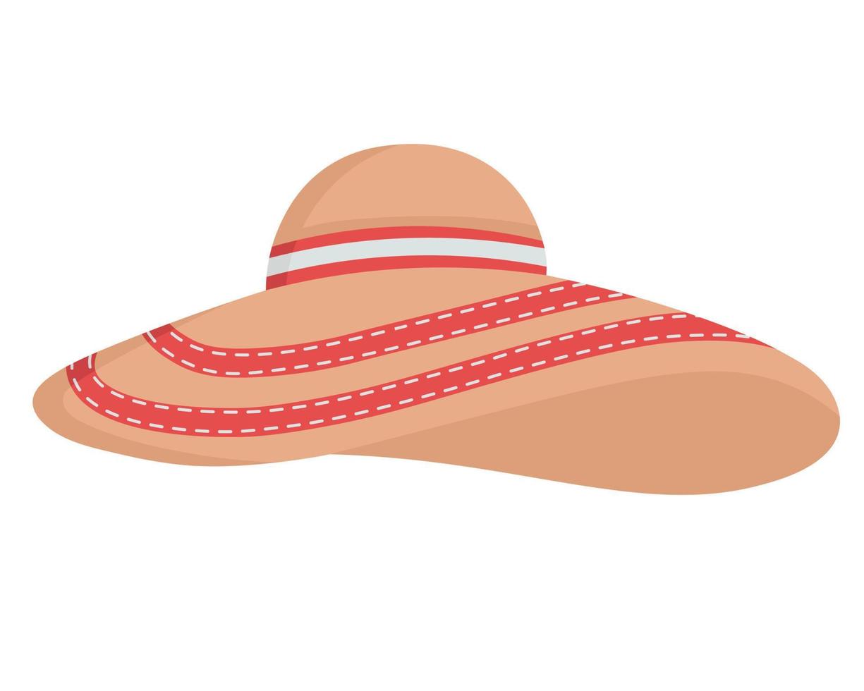 geweven hoed om te zonnebaden op het strand. doodle platte clipart. alle kleuren zijn overgeschilderd. vector