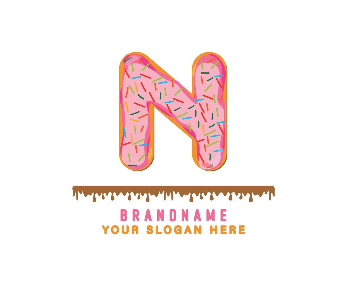 letter n alfabet met roze donut brood alfabet is geschikt voor logo's, titels en koppen, schattige donut vector