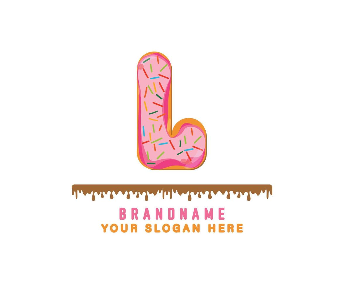 letter l alfabet met roze donut brood alfabet is geschikt voor logo's, titels en koppen, schattige donut vector