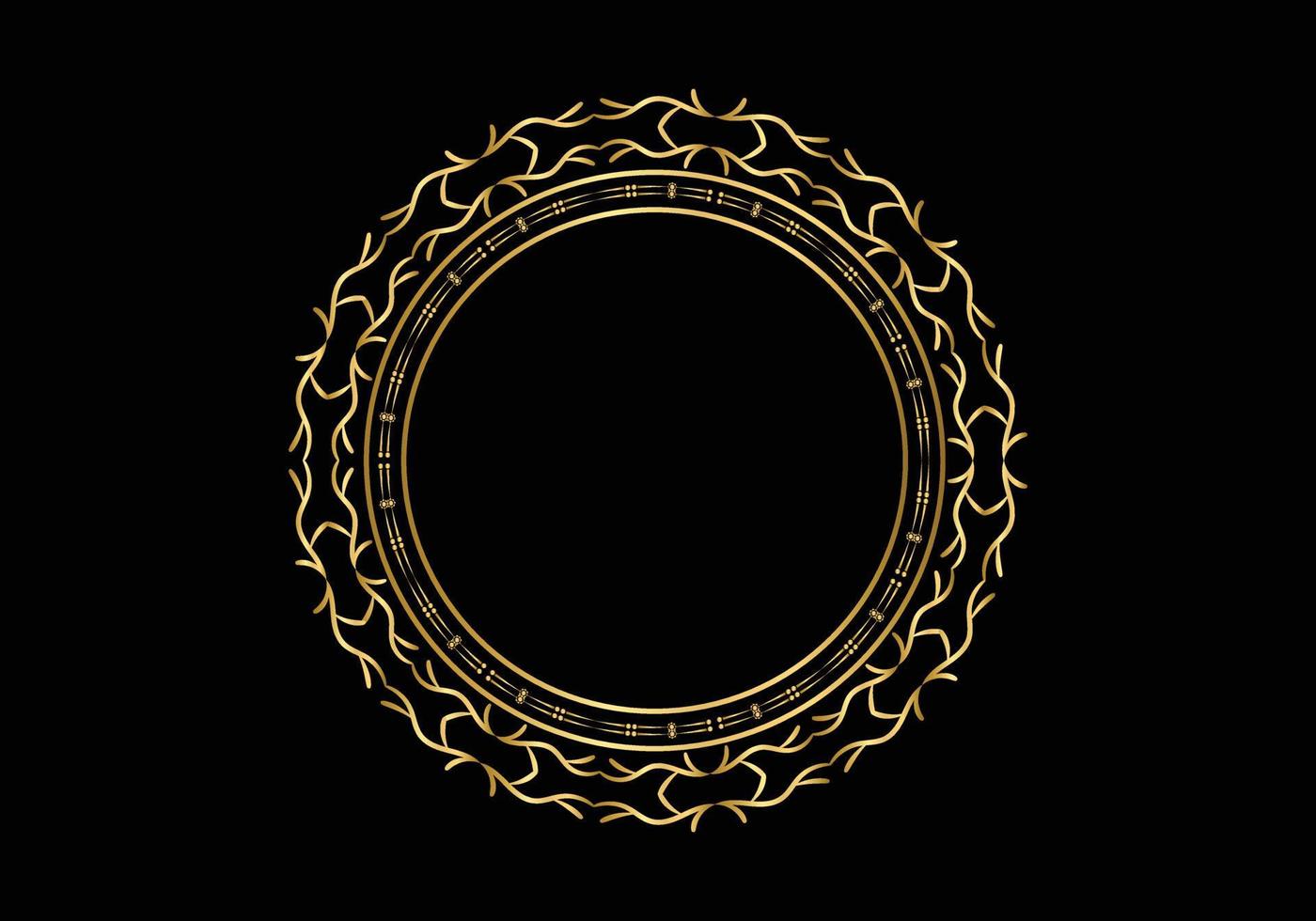 gouden decoratief rond frame voor design met bloemenornament. een sjabloon voor het afdrukken van ansichtkaarten, uitnodigingen, boeken. goud op zwarte achtergrond. vector