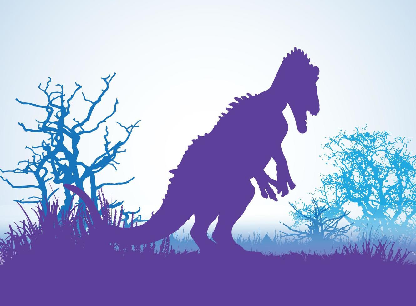 Cryolophosaurus dinosaurussen silhouetten in prehistorische omgeving overlappende lagen decoratieve achtergrond banner abstracte vectorillustratie vector