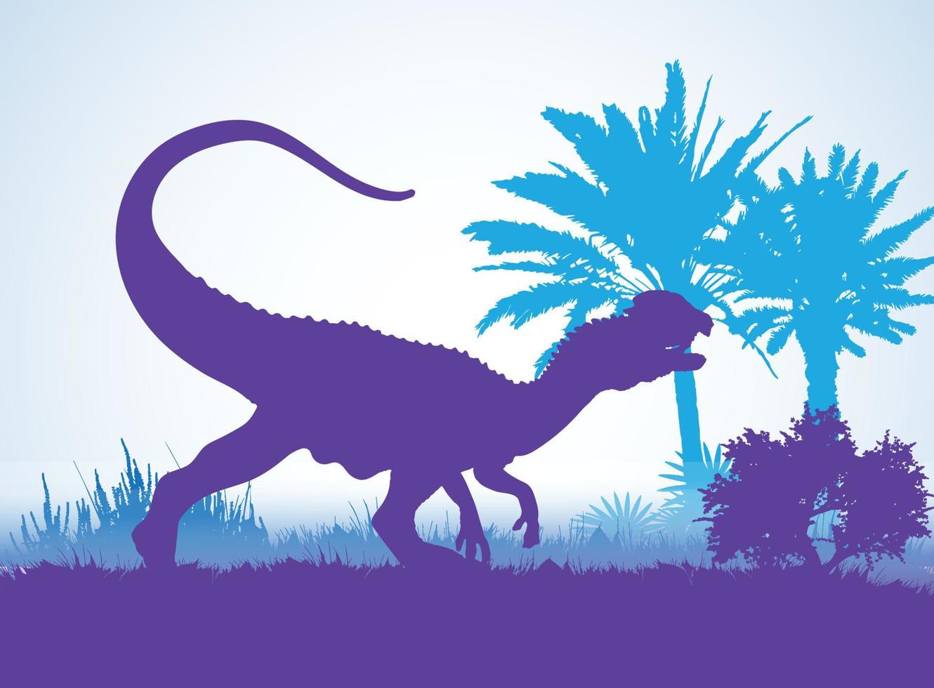 dilophosaurus dinosaurussen silhouetten in prehistorische omgeving overlappende lagen decoratieve achtergrond banner abstracte vectorillustratie vector