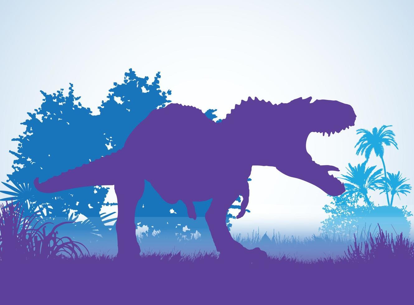 gorgosaurus dinosaurussen silhouetten in prehistorische omgeving overlappende lagen decoratieve achtergrond banner abstracte vectorillustratie vector