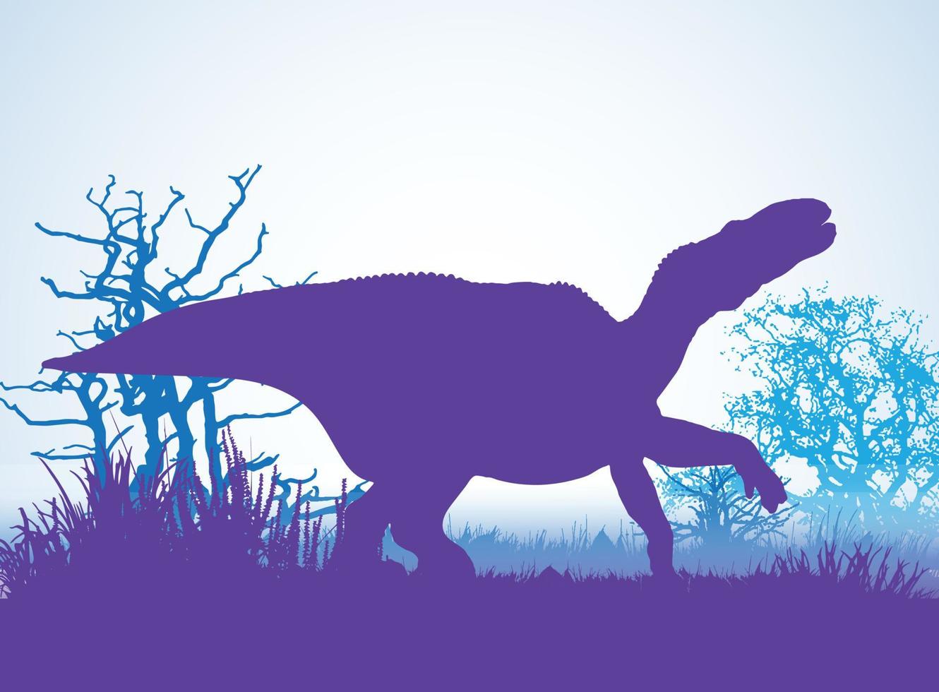 iguanodon dinosaurussen silhouetten in prehistorische omgeving overlappende lagen decoratieve achtergrond banner abstracte vectorillustratie vector