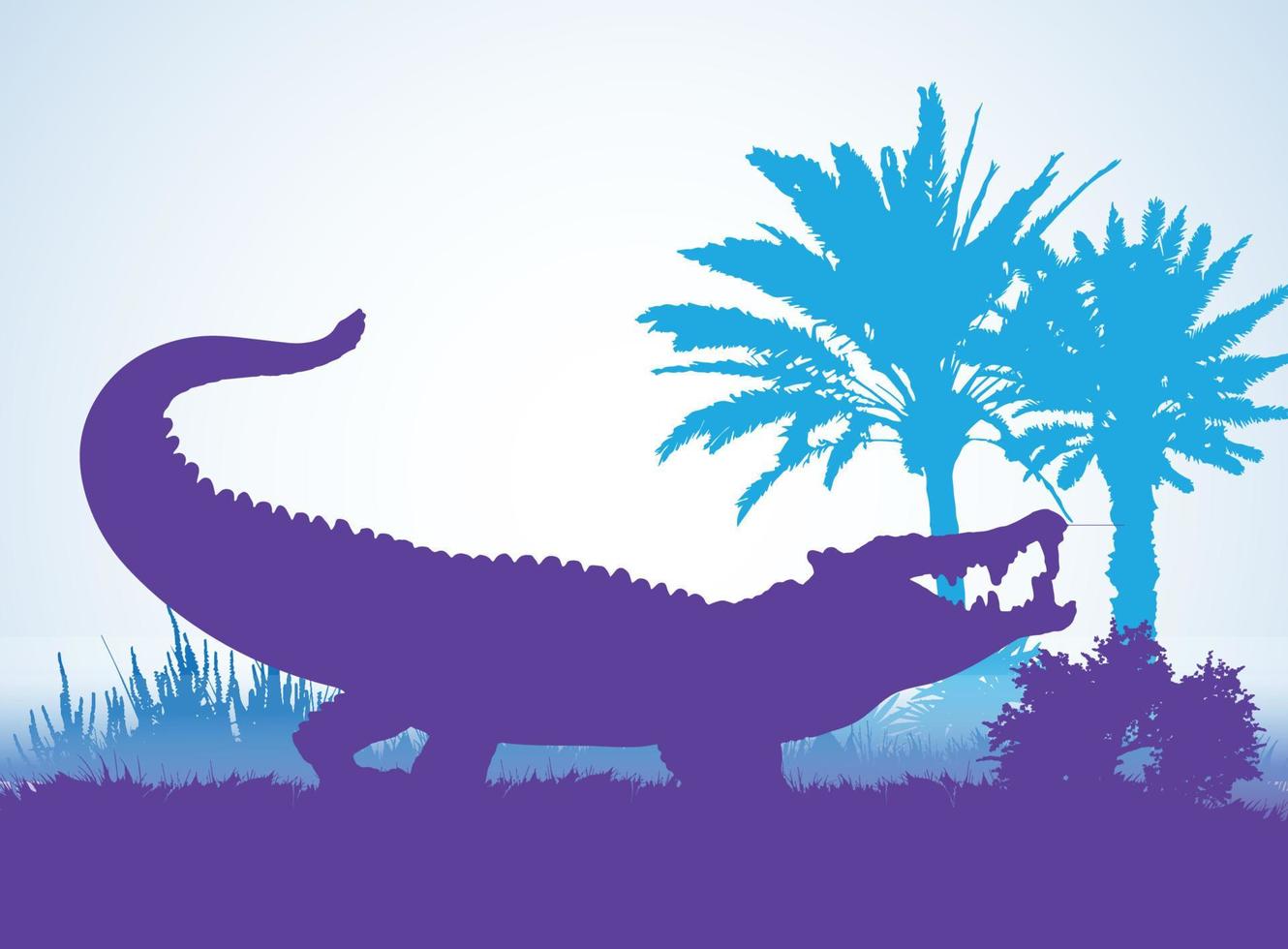 kaprosuchus dinosaurussen silhouetten in prehistorische omgeving overlappende lagen decoratieve achtergrond banner abstracte vectorillustratie vector