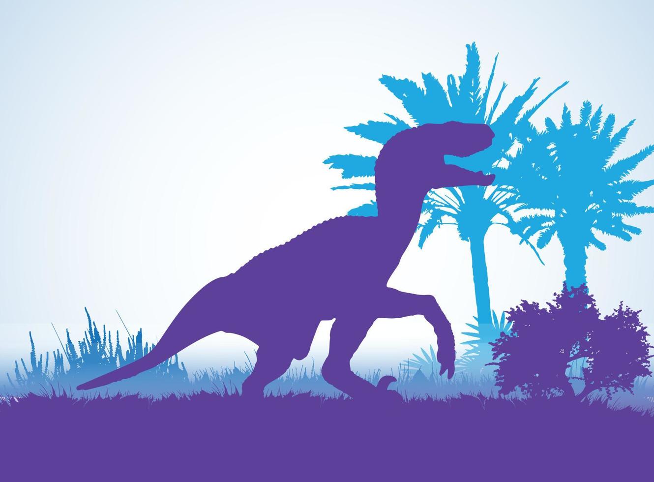 velociraptor dinosaurussen silhouetten in prehistorische omgeving overlappende lagen decoratieve achtergrond banner abstracte vectorillustratie vector