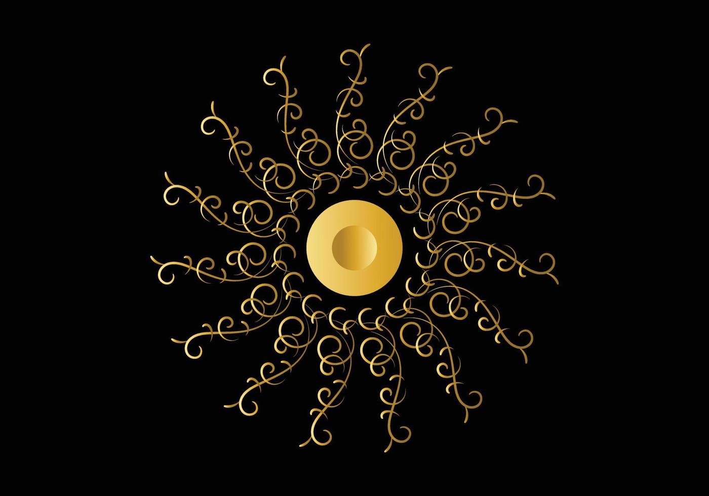 gouden frame met ornament in cirkel op zwarte achtergrond. luxe gouden mandala, hand tekenen ontwerp. vector