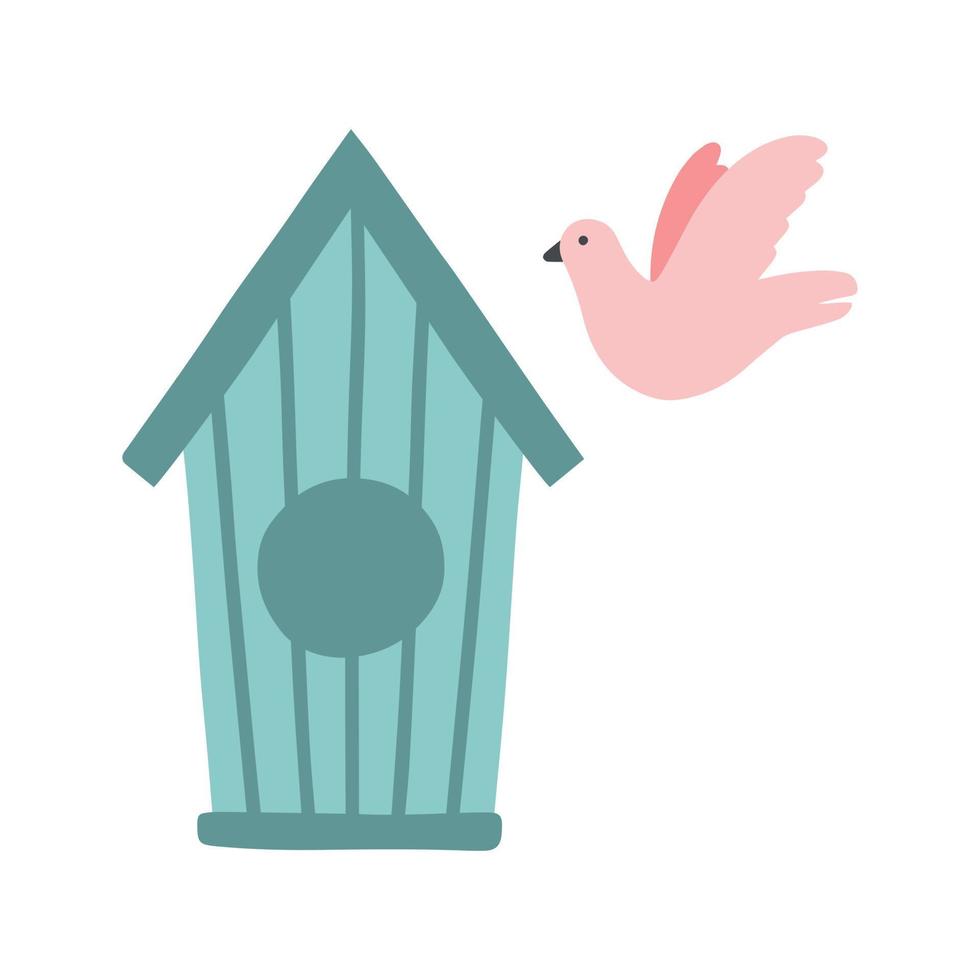 vogel en vogelhuisje, doodle vector geïsoleerd. voorschoolse educatie, studiepositie van het object.