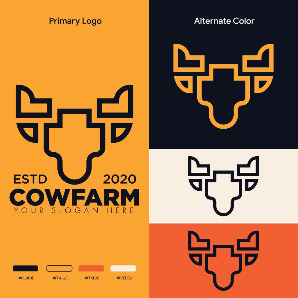eenvoudig minimalistisch logo-ontwerp met koeienkop vector