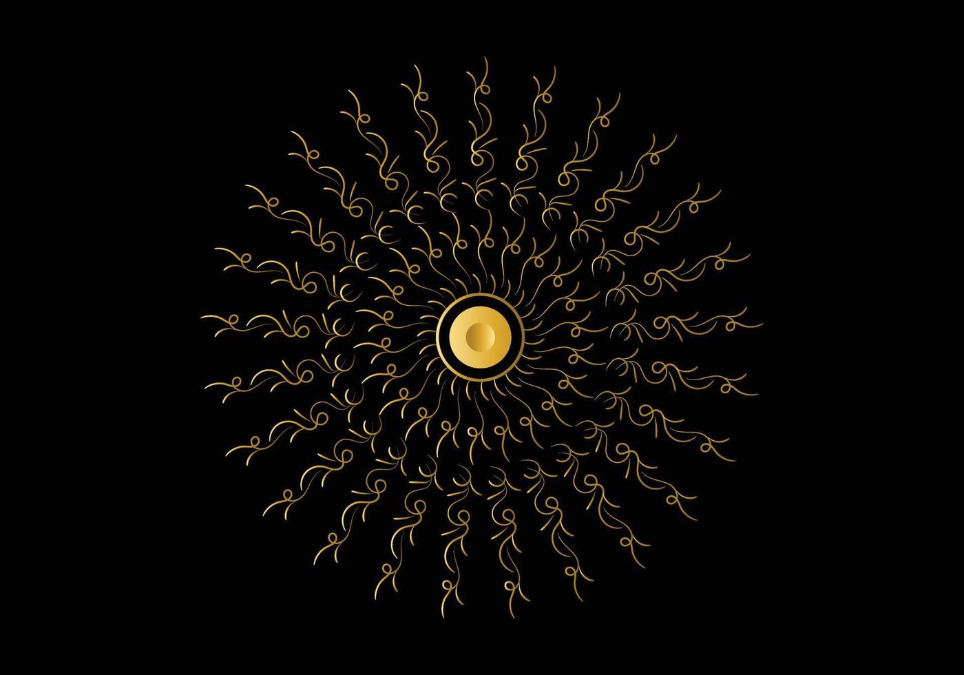 gouden frame met ornament in cirkel op zwarte achtergrond. luxe gouden mandala, hand tekenen ontwerp. vector