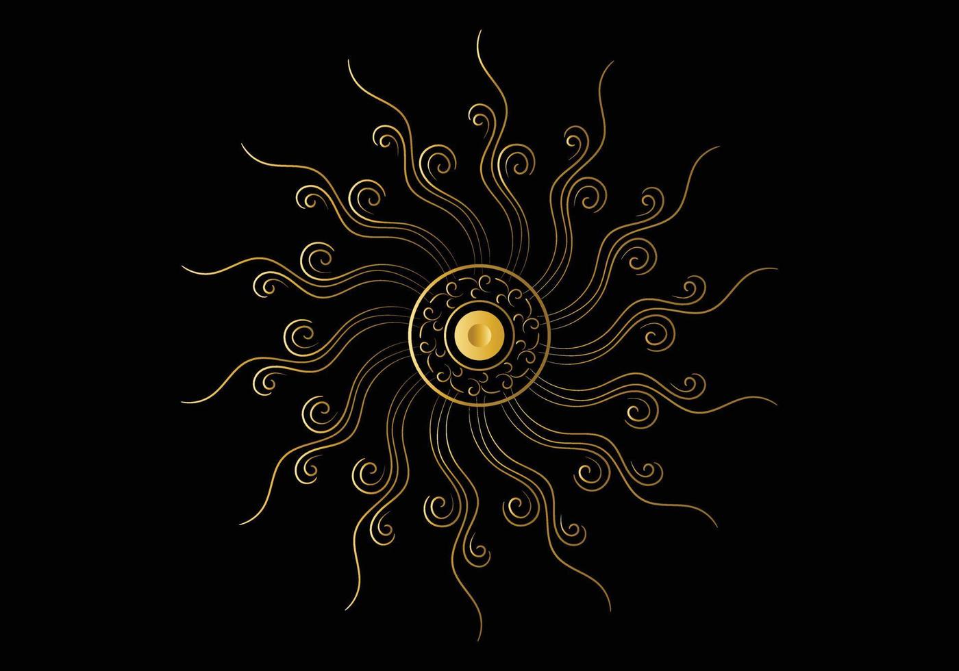 gouden frame met ornament in cirkel op zwarte achtergrond. luxe gouden mandala, hand tekenen ontwerp. vector