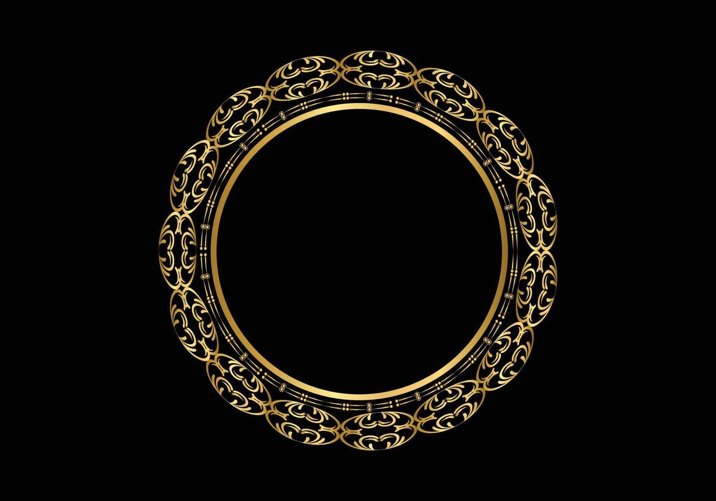 gouden decoratief rond frame voor design met bloemenornament. een sjabloon voor het afdrukken van ansichtkaarten, uitnodigingen, boeken. goud op zwarte achtergrond. vector