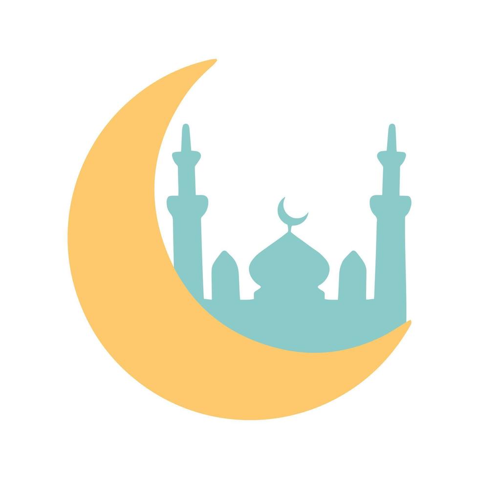 islamitische boog met modern boho-ontwerp, maan en moskeekoepel vector
