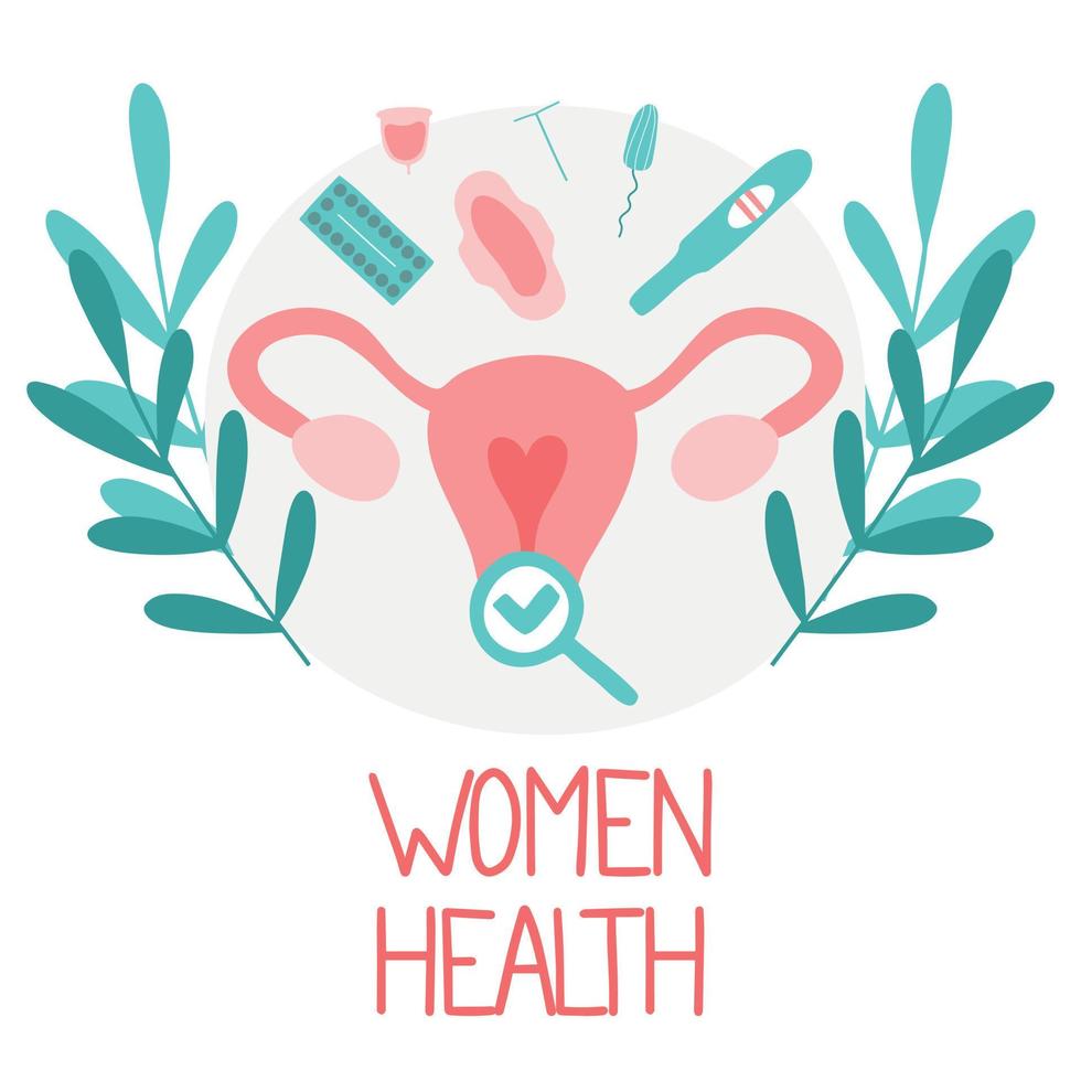 gynaecologie en vrouwelijk gezondheidsconcept. eierstok en baarmoeder controleren. kleurrijke platte vectorillustratie. vector