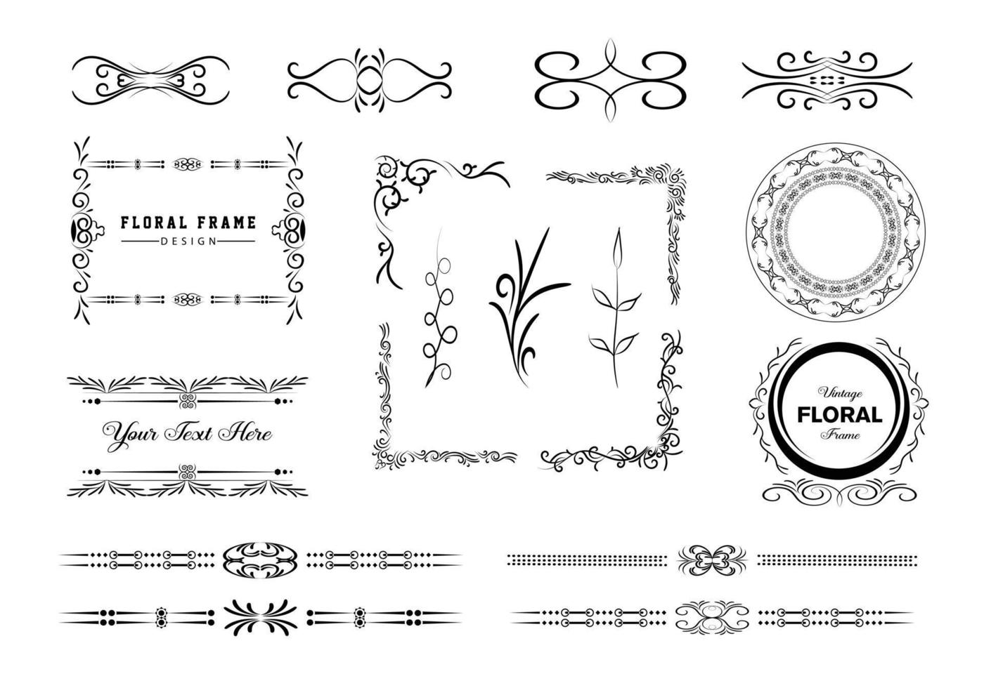 vintage frames, verdelers mega set geïsoleerd op wit. kalligrafische ontwerpelementen. vector