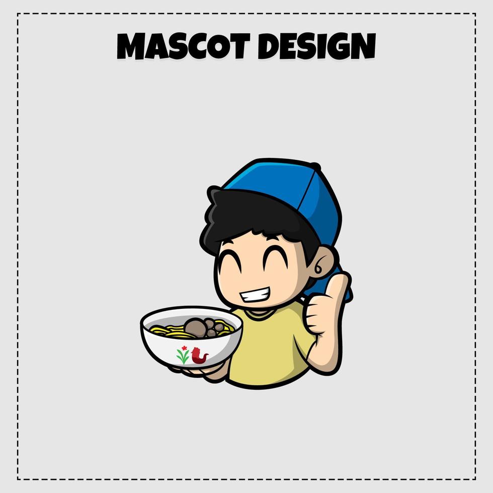 Indonesisch traditioneel voedsel logo gehaktbal mascotte illustratie vector ontwerp