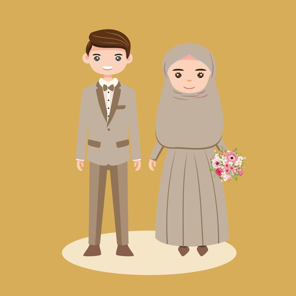 moslim bruid en bruidegom cartoon vectorillustratie. vector
