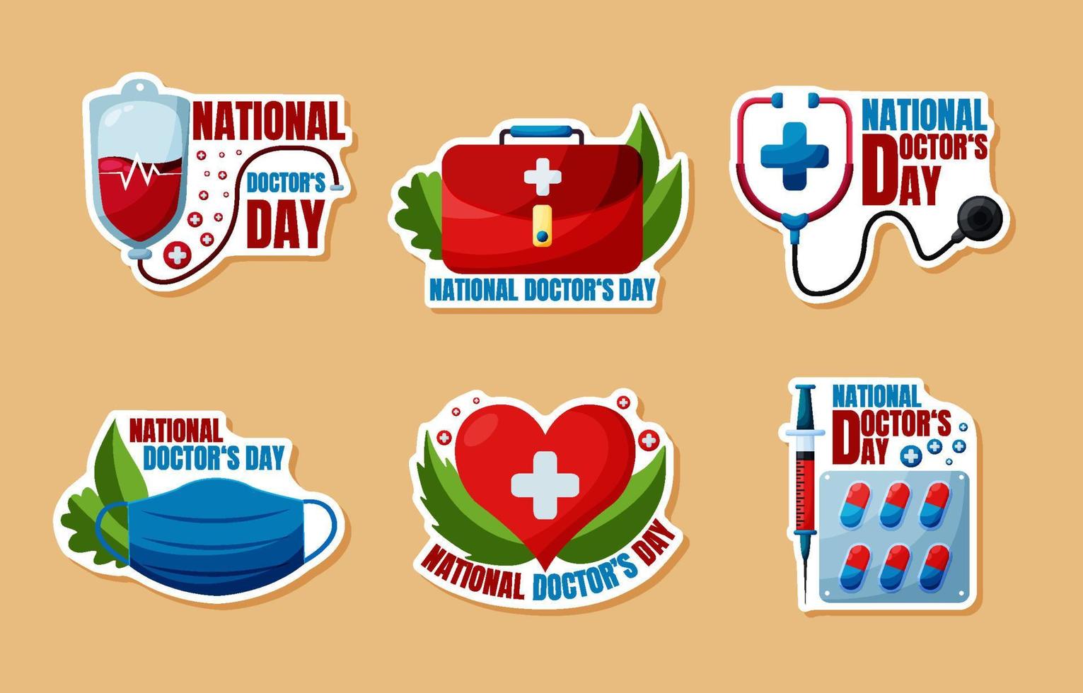 set van stickerpakket voor nationale doktersdag vector