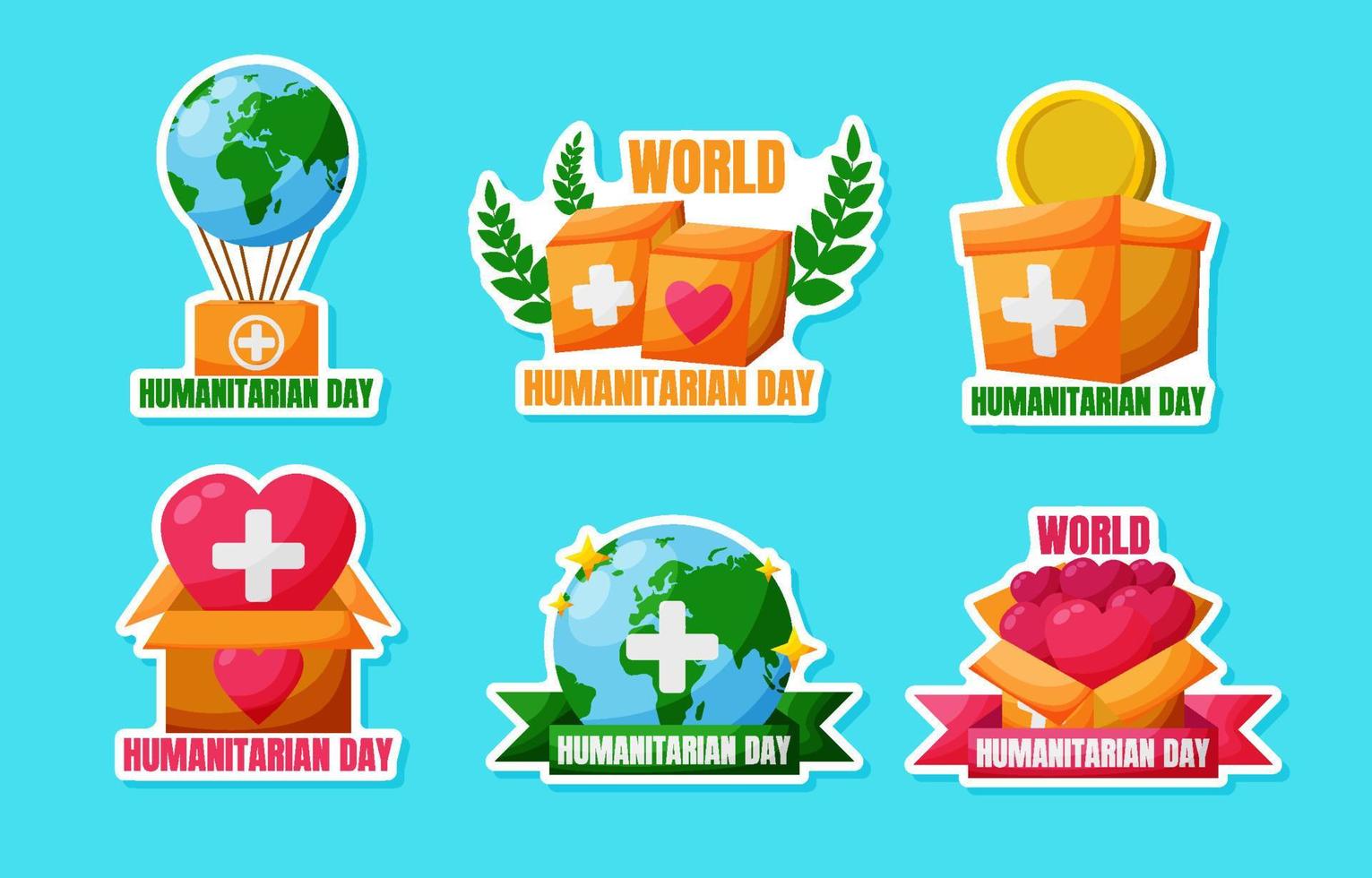 stickerpakket voor wereld humanitaire dag vector