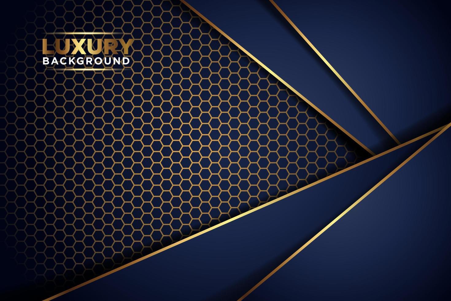 luxe donkere marine gouden lijn overlappende achtergrond met hexagon mesh vector