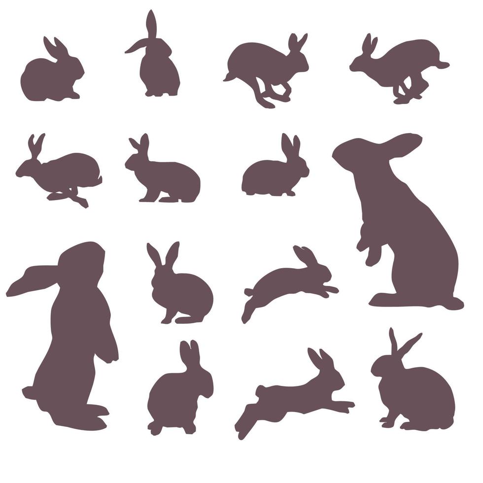 set van konijnen en konijntjes silhouetten vector