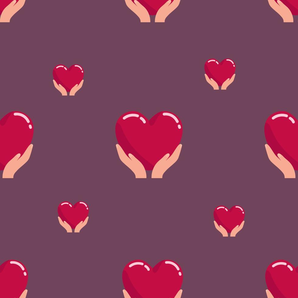 harten naadloze achtergrond. roze hartpatroon in handen. kleurrijke aquarel romantische textuur. vectorillustratie. eenvoudige harten. herhaalbaar ontwerp ideaal voor stof, textiel, inpakpapier vector