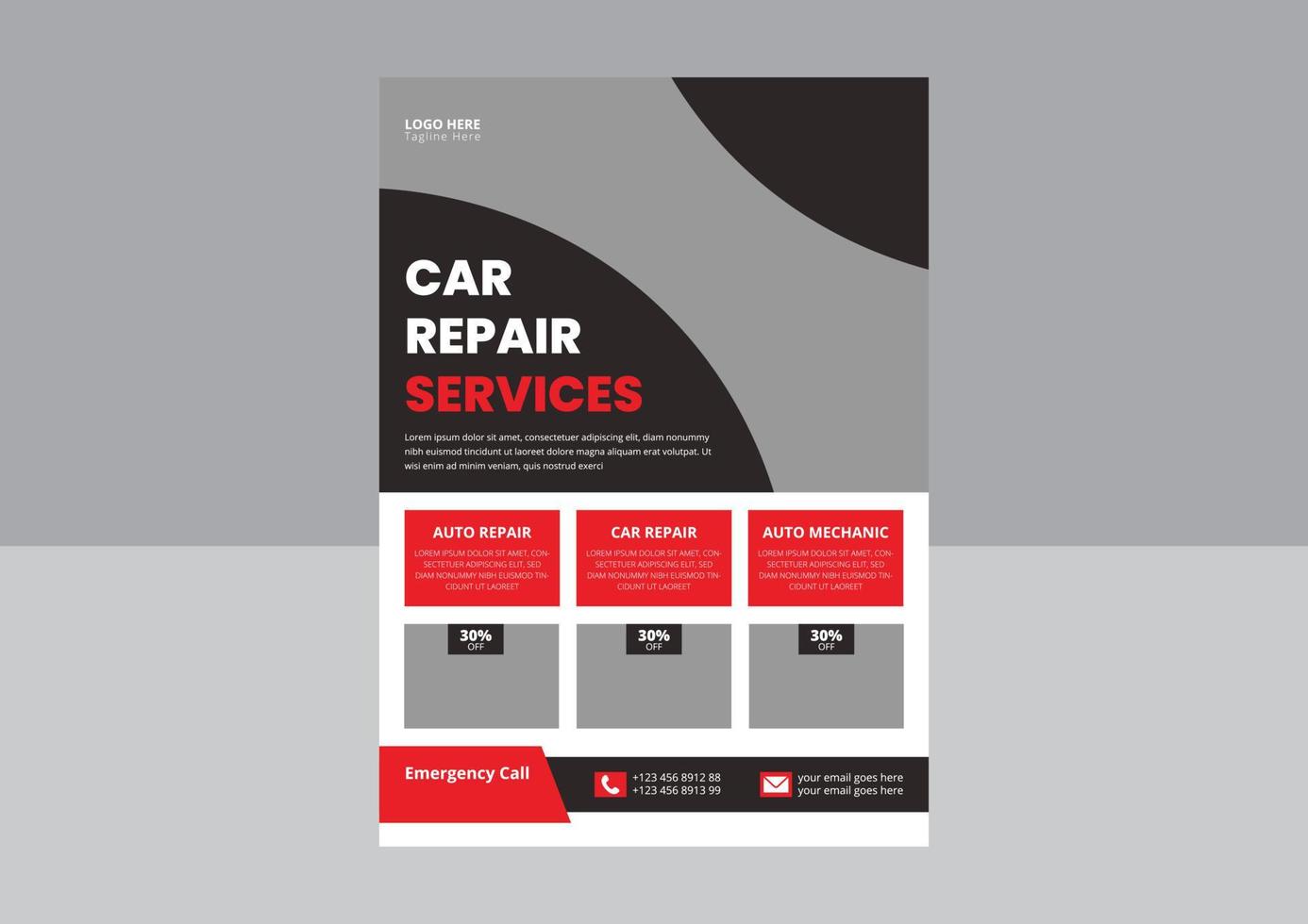 autoreparatie-flyersjabloon, autoservice-flyer, carwash, auto-onderhoudsflyer. auto reparatie service flyer ontwerp. vector