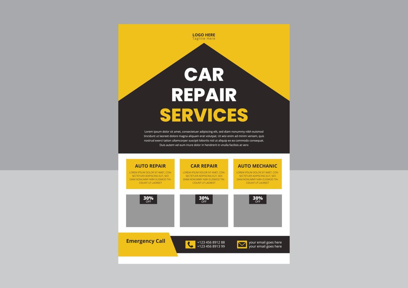 autoreparatie-flyersjabloon, autoservice-flyer, carwash, auto-onderhoudsflyer. auto reparatie service flyer ontwerp. vector