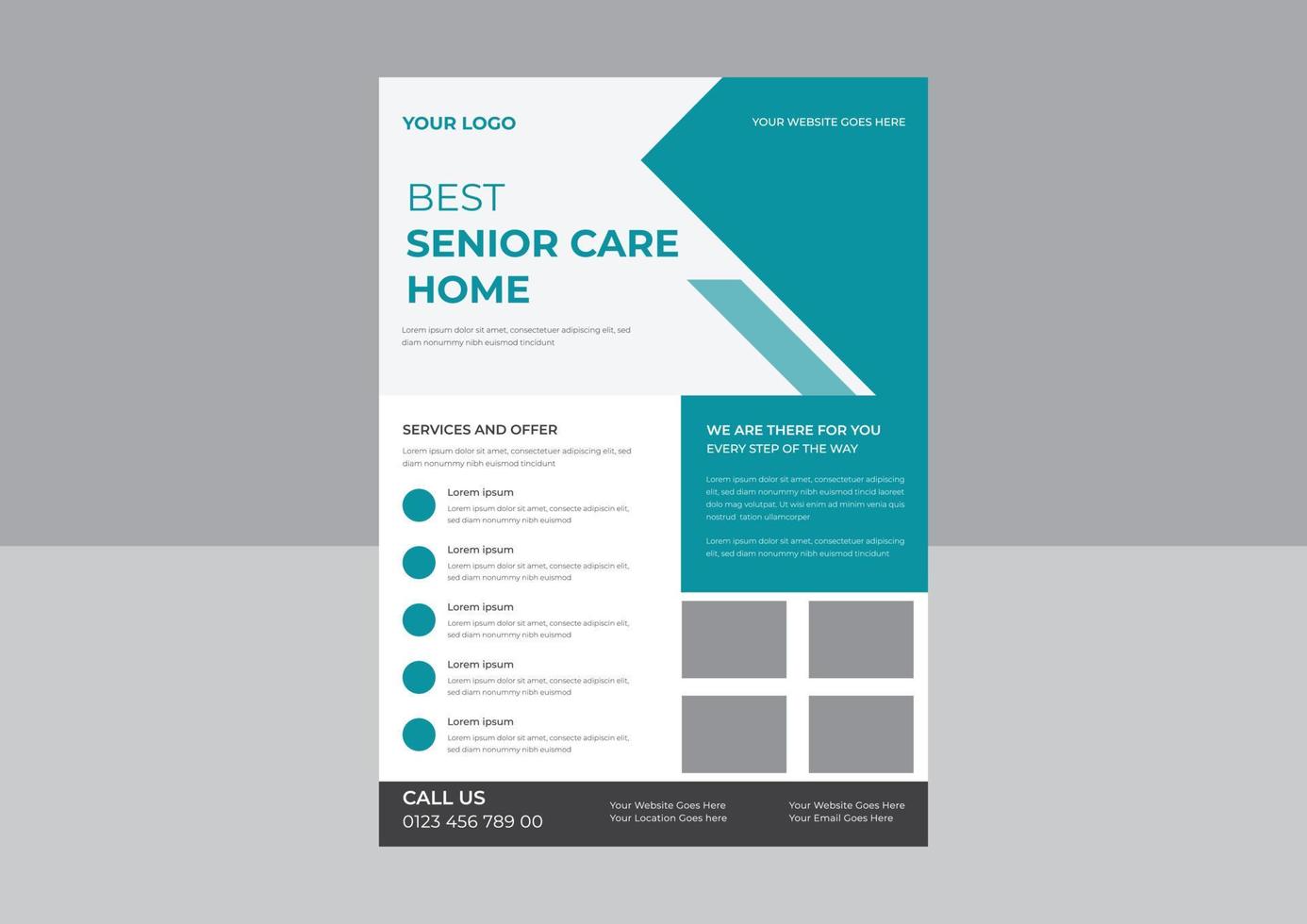 senior zorg folder sjabloon, beste senior zorg thuis flyer, senior zorg service verpleging poster, flyer, brochureontwerp. vector