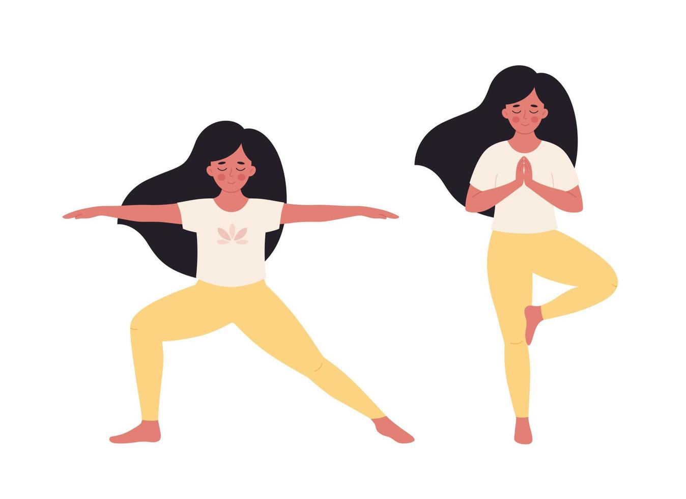 vrouw die yoga doet. gezonde levensstijl, zelfzorg, yoga, meditatie, mentaal welzijn. vector