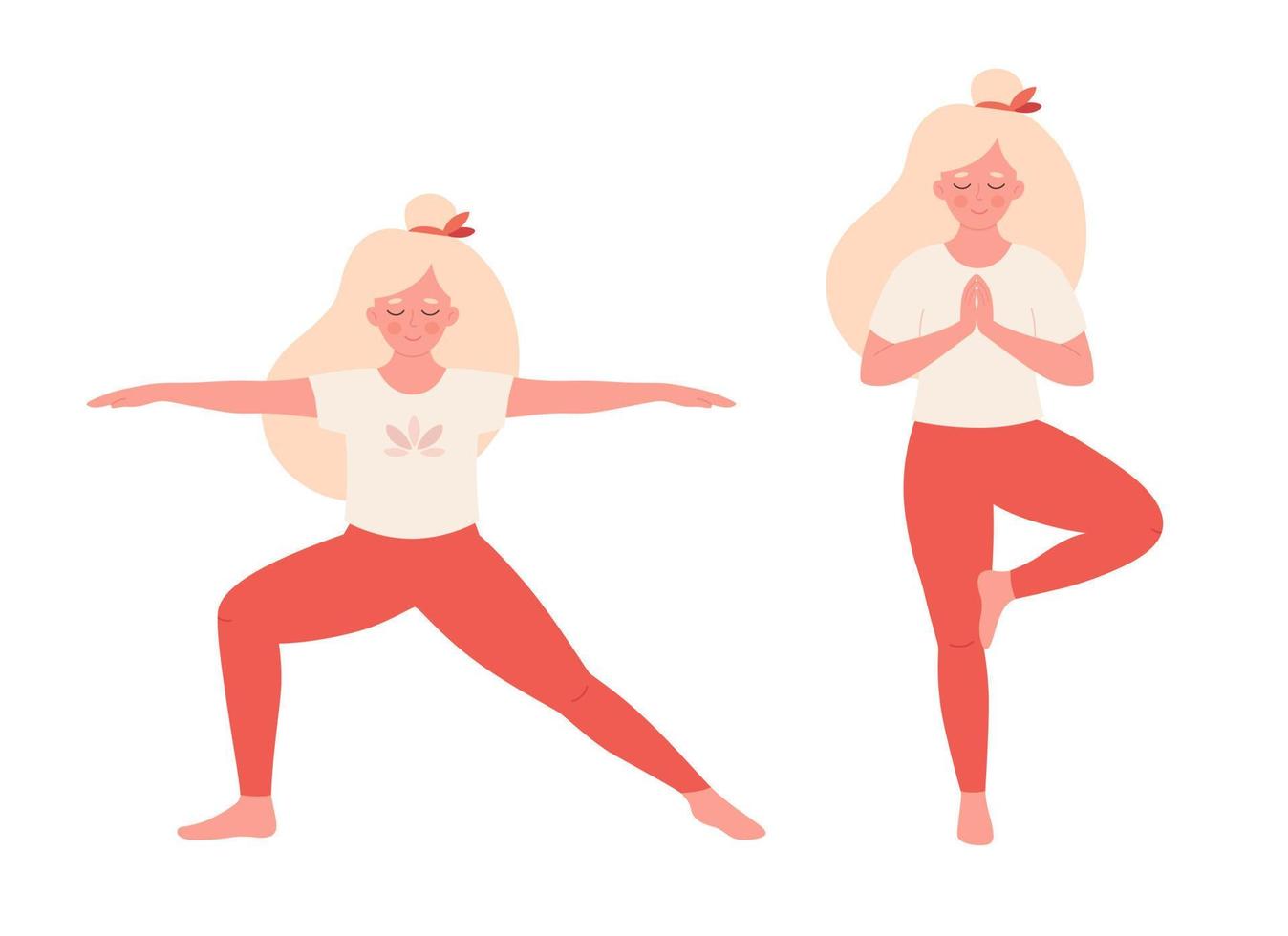 vrouw die yoga doet. gezonde levensstijl, zelfzorg, yoga, meditatie, mentaal welzijn. vector