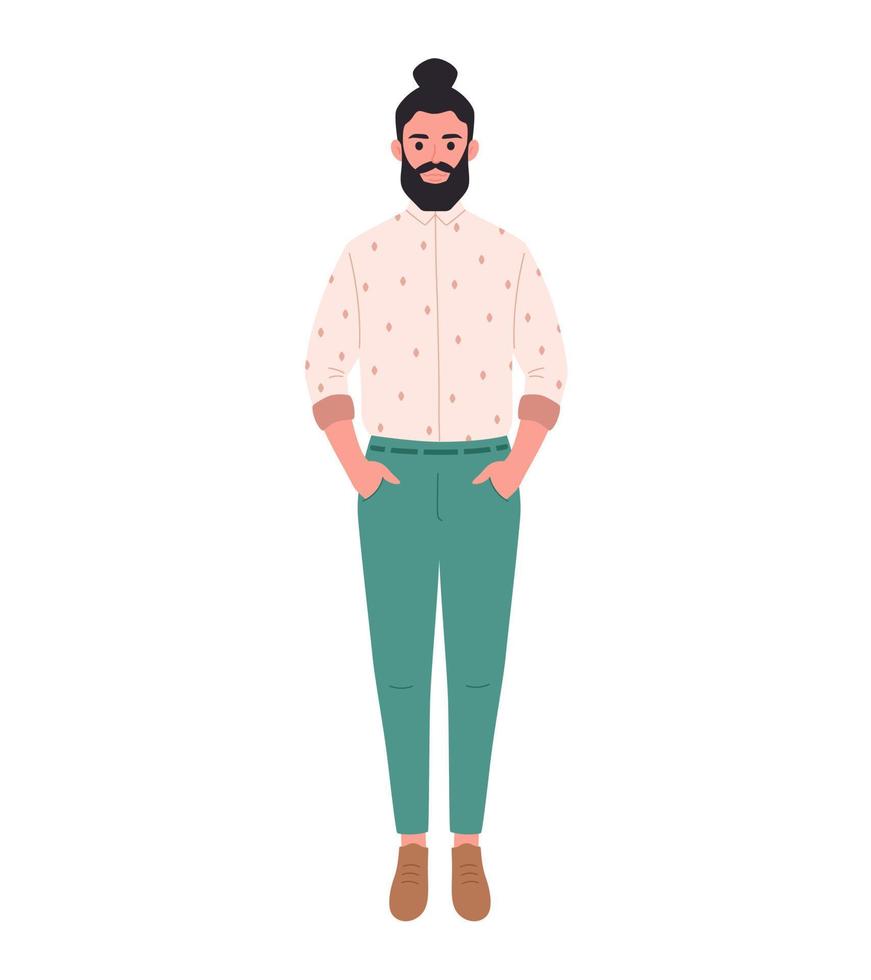 moderne jonge man in casual of kantooroutfit. stijlvolle modieuze look vector