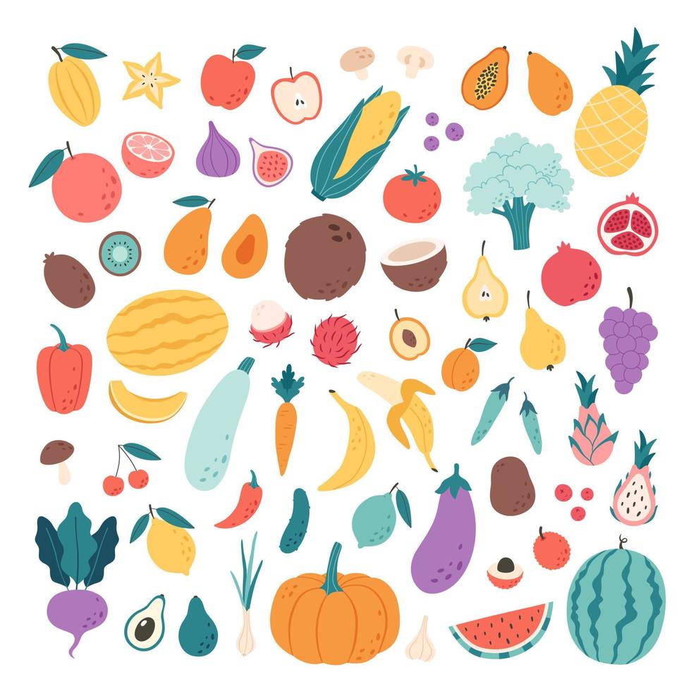 groenten, fruit, bessen en paddenstoelen. natuurlijke biologische voeding. gezonde voeding, dieetproducten vector