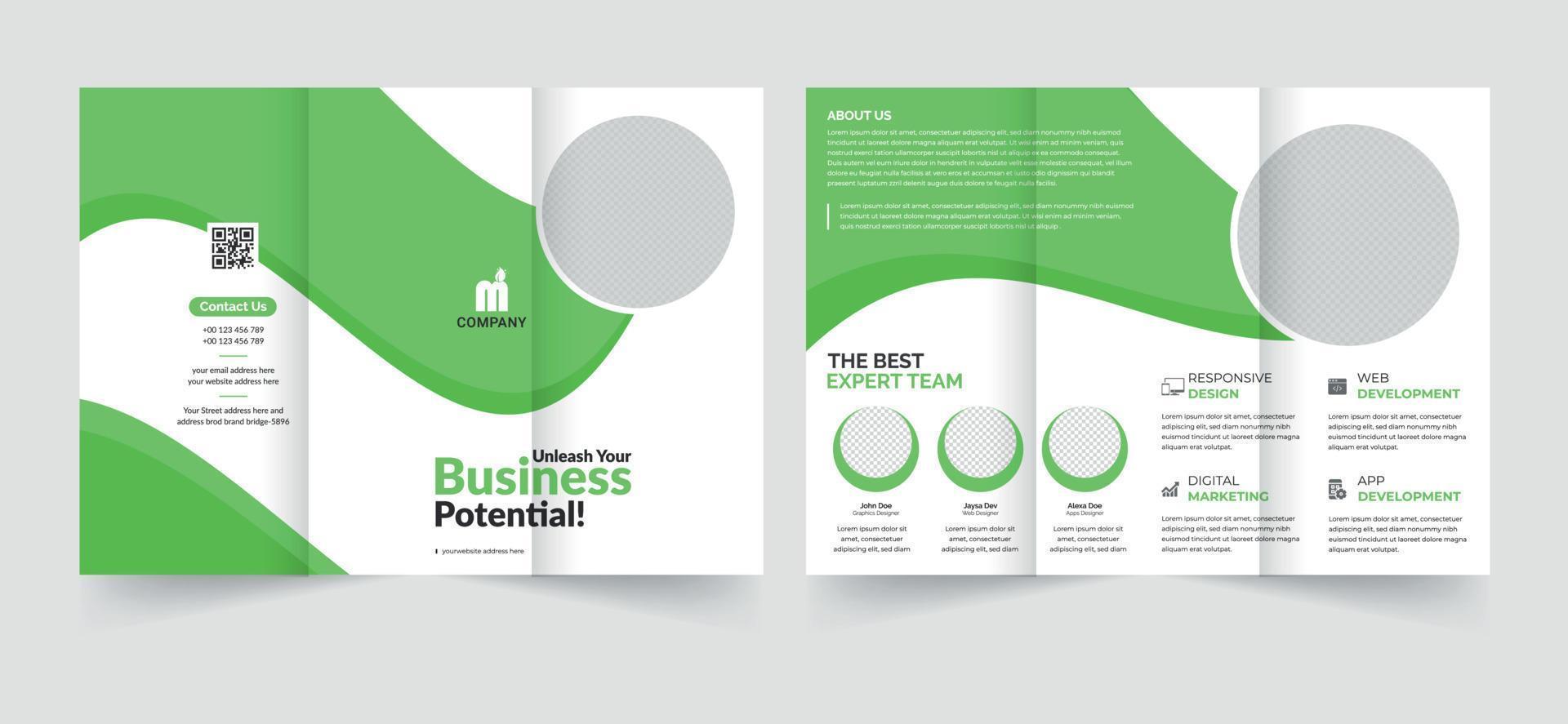 vector drievoudige brochure gratis vector. zakelijke groene driebladige brochure ontwerpsjabloon