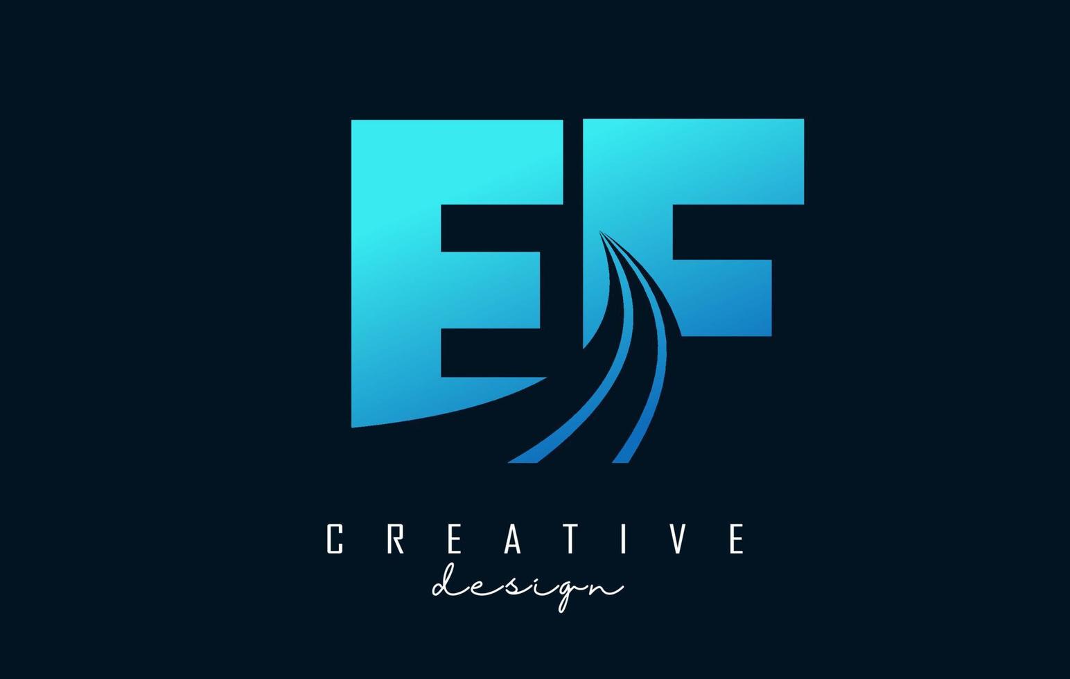 creatieve blauwe letters ef ef-logo met leidende lijnen en wegconceptontwerp. letters met geometrisch ontwerp. vector