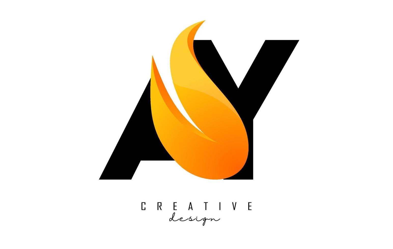 vectorillustratie van abstracte letters ay ay met vuur vlammen en oranje swoosh design. vector