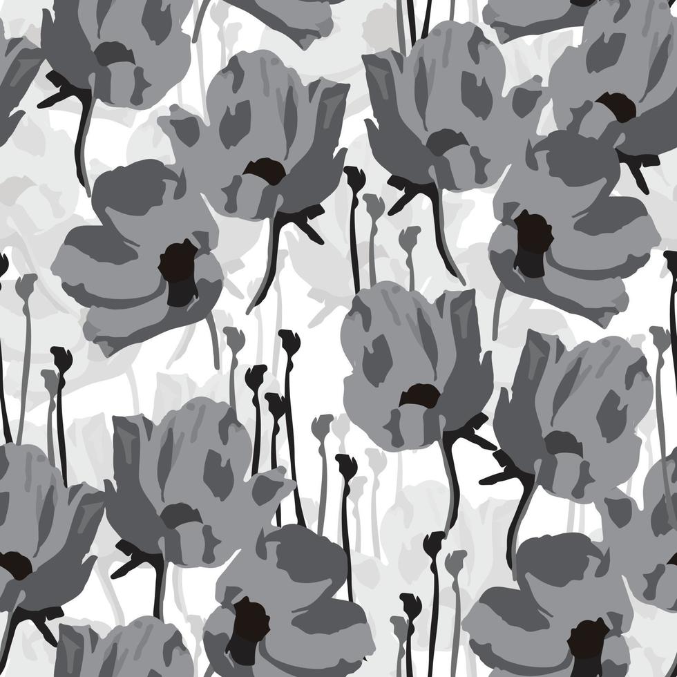 naadloze planten patroon achtergrond met abstracte monochrome bloemen, wenskaart of stof vector