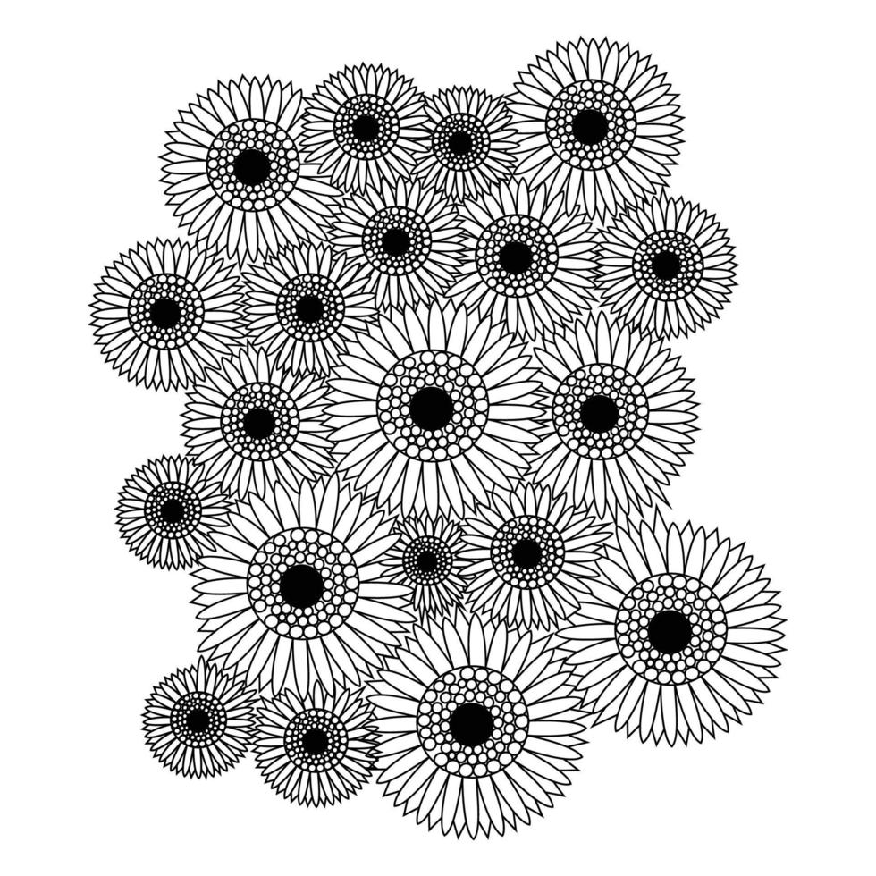 zonnebloem handgetekende lijntekeningen voor het kleuren van pagina en uit de vrije hand schetstekening voor volwassen antistress kleurboek vector