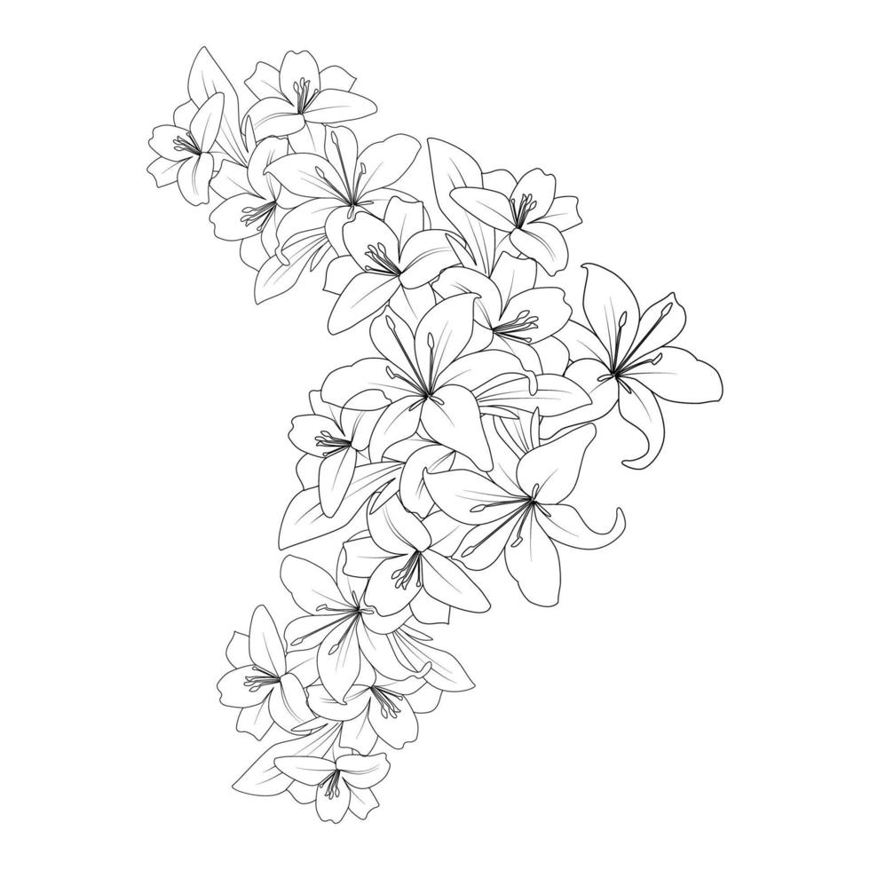 doodle lelie bloem kleurplaat tekening met lijntekeningen tekening voor het afdrukken van element vector